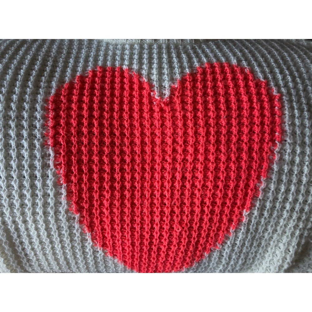 Active Women Sweater Size L White Neon Pink Heart Crew Neck Pullover Top - Picture 5 of 6